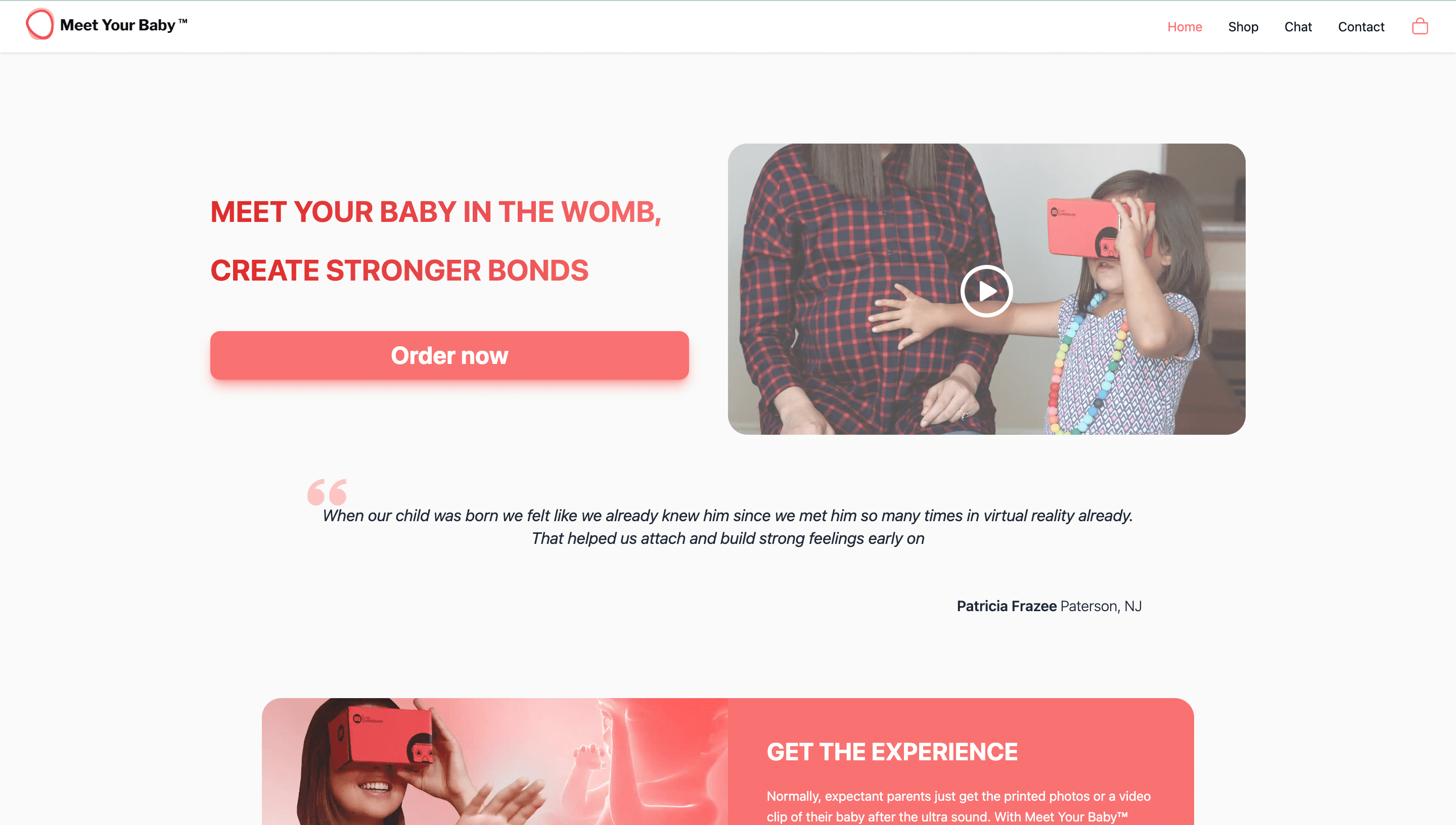 Landing page for the Meet Your Baby VR experience.